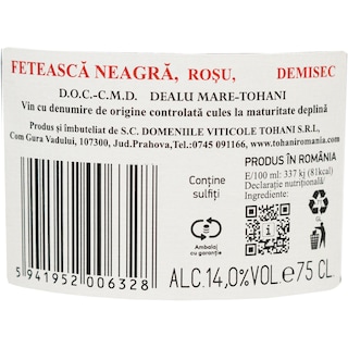 Mosia Tohani | Vin rosu demisec Feteasca Neagra 0.75L