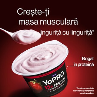 YoPRO | Produs lactat fermentat cu capsuni, bogat in proteine, 0,1% grasime 160g