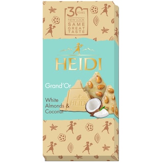 Heidi | Grand'Or | Ciocolata alba cu migdale intregi caramelizate, fulgi de porumb si cocos 100g