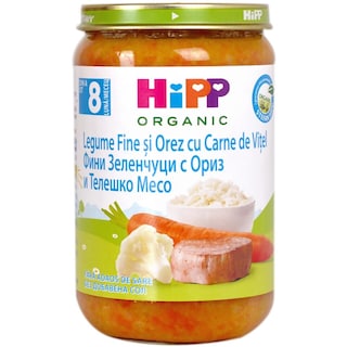 Hipp | Legume fine si orez cu carne de vitel, de la 8 luni 220g