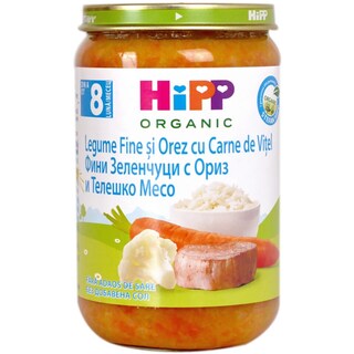 Hipp | Legume fine si orez cu carne de vitel, de la 8 luni 220g