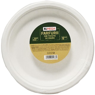 MEGA | Farfurii din trestie de zahar, 23 cm, 10 bucati