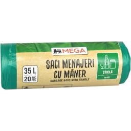 Saci menajeri verzi cu maner, 35L, 20 buc.