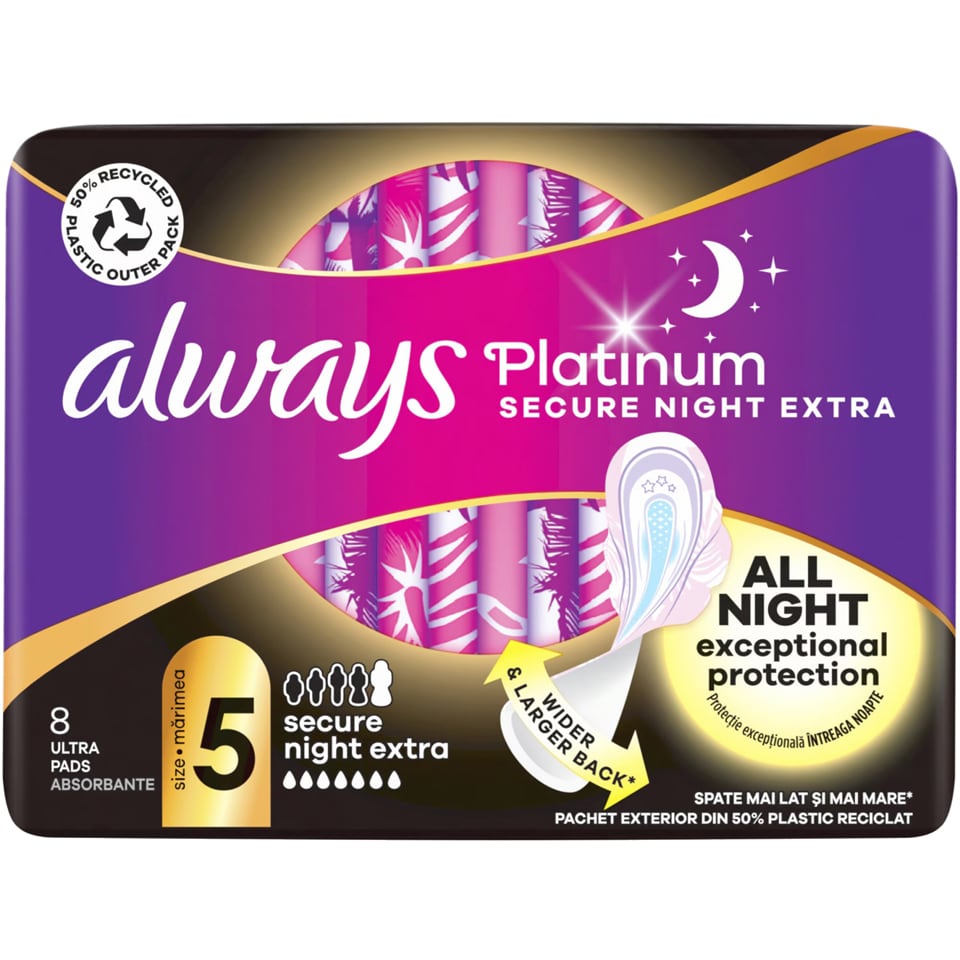 Always | Absorbante Secure Night Extra, marimea 5, 8 bucati | Mega