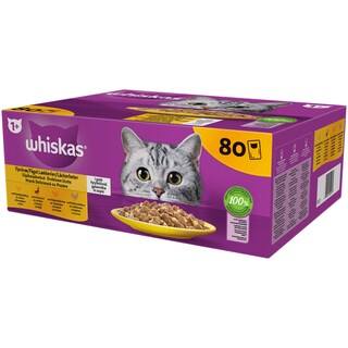 Whiskas | Hrana umeda pentru pisici adulte, cu pui, rata, pasare, curcan, in aspic 80x85g