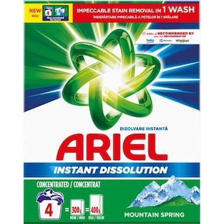 Ariel | Detergent pudra Mountain Spring, 4 spalari 300g