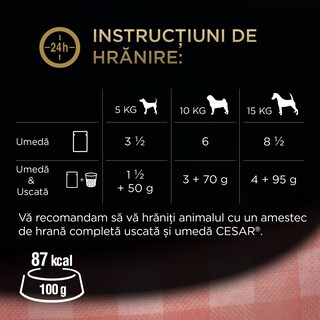 Cesar | Hrana completa pentru caini adulti selectii cu pui si legume si vita si morcovi 4x100g
