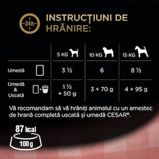 Cesar | Hrana completa pentru caini adulti selectii cu pui si legume si vita si morcovi 4x100g