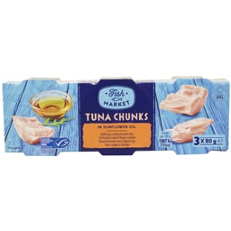 Ton bucati in ulei de floare-soarelui  3x80g