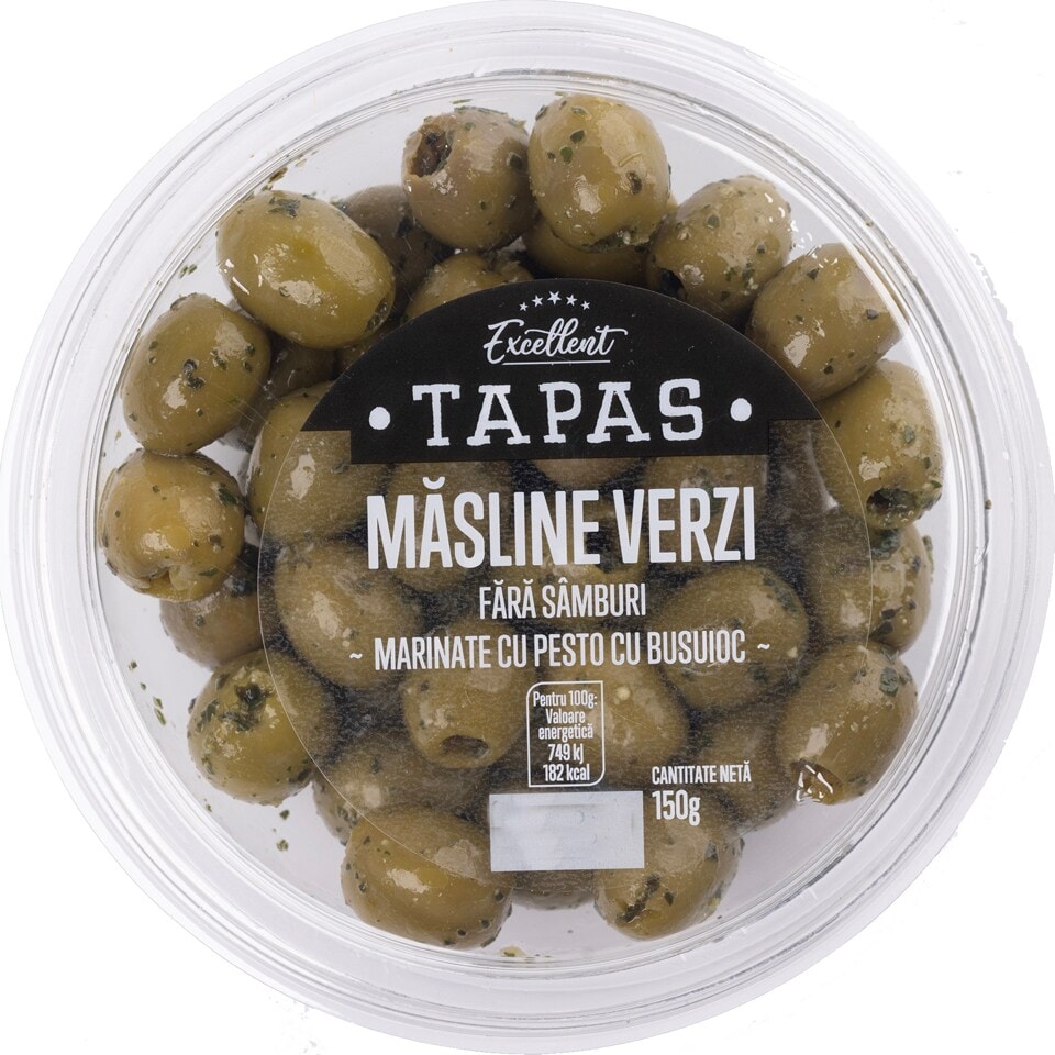 Masline verzi marinate cu pesto si busuioc 150g