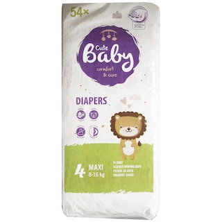Cute Baby | Scutece pentru copii, Maxi, marimea 4, 8-16 kg, 54 bucati