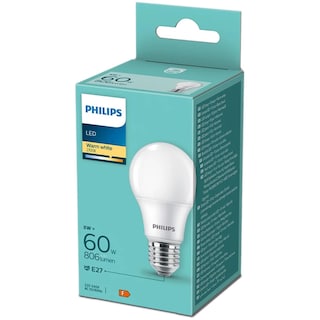 Philips | Bec LED E27, 8W/60W, 806 lm, lumina alba calda 2700k