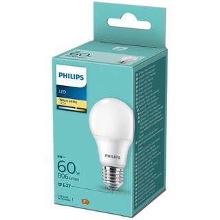 Philips | Bec LED E27, 8W/60W, 806 lm, lumina alba calda 2700k