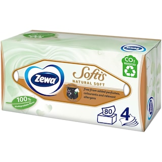 Zewa | Natural Soft | Servetele faciale Softis, 4 straturi, 80 bucati
