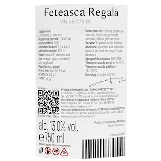 Crama Mircesti | Vin alb sec Feteasca Regala 0.75L