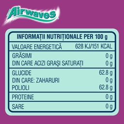 Airwaves | Guma de mestecat fara zahar cu arome de mentol si coacaze negre, 46 buc, 64g