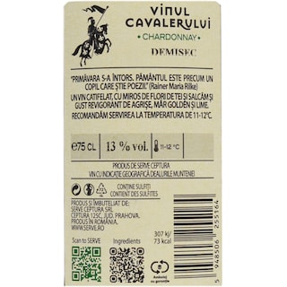 Vinul Cavalerului | Vin alb demisec Chardonnay 0.75L
