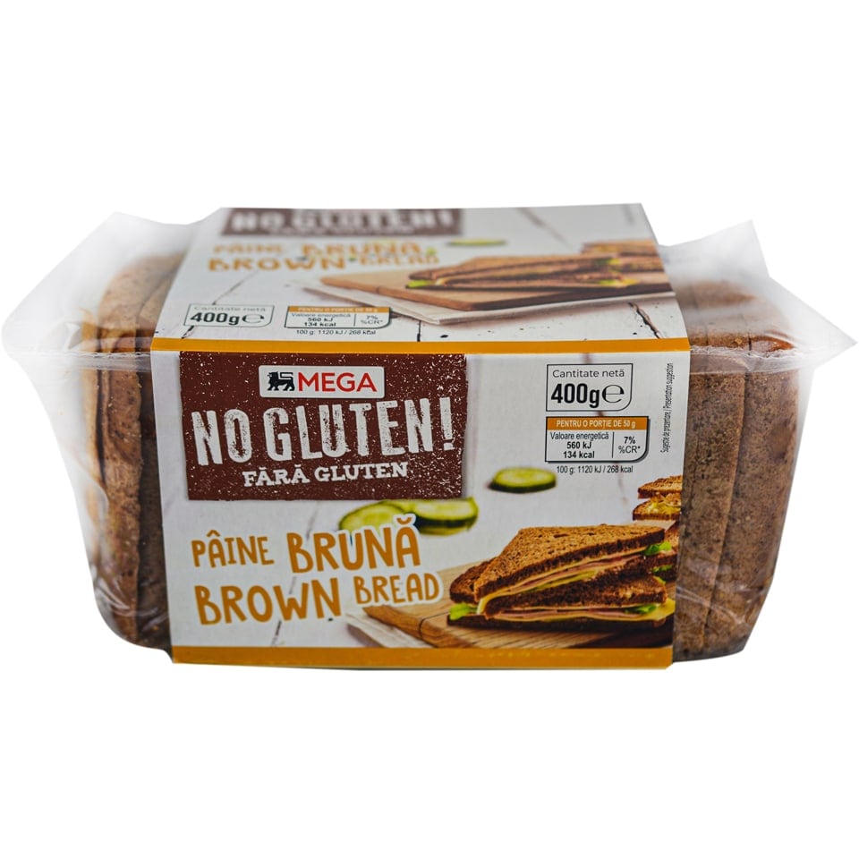 Romania product data sample: Paine bruna feliata, fara gluten 400g