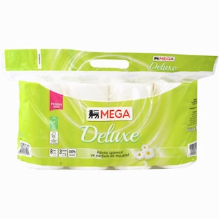MEGA | Hartie igienica cu parfum de musetel, 8 role, 3 straturi