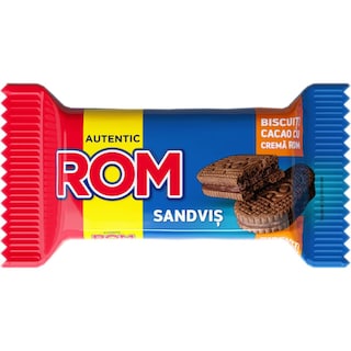 Rom | Sandvis cel dublu | Biscuiti sandvis cu cacao cu crema rom 36g