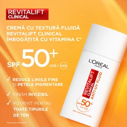L'Oreal Paris | Crema cu textura fluida cu Vitamina C SPF 50+ Revitalift Clinical 50ml