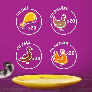 Whiskas | Hrana umeda pentru pisici adulte, cu pui, rata, pasare, curcan, in aspic 80x85g
