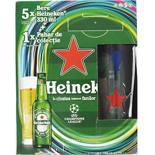 Heineken | Pachet bere 5 x 0.33L + pahar
