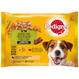 Pedigree | Hrana completa pentru caini adulti cu pui si legume si vita si legume 4x100g