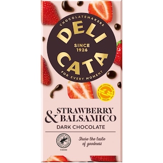 Delicata | Ciocolata neagra cu capsuni si otet balsamic 90g