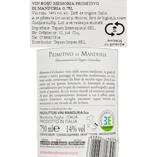 Memoria | Vin rosu Primitivo di Manduria 0.75L