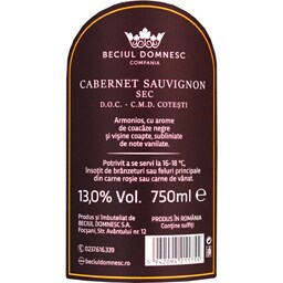 Beciul Domnesc | Vin rosu sec Cabernet Sauvignon 0.75L