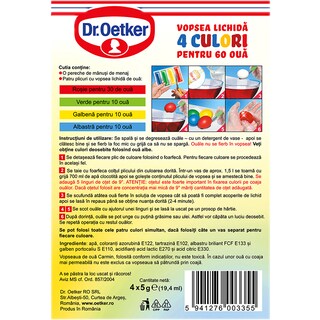 Dr. Oetker | Carmin | Vopsea lichida, 4 culori, 60 oua