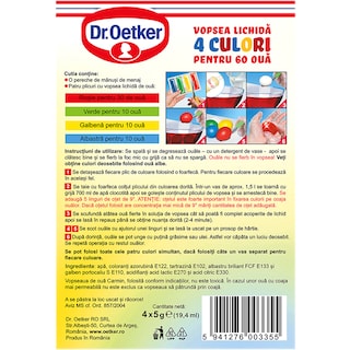 Dr. Oetker | Carmin | Vopsea lichida, 4 culori, 60 oua