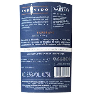 Individo | Vin rosu sec Saperavi 0.75L