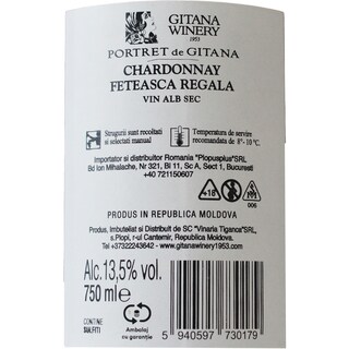 Gitana Winery | Vin alb sec Chardonnay & Feteasca Regala 0.75L