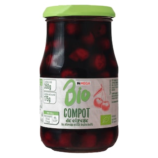 MEGA | Compot de cirese bio in sirop slab indulcit 350g
