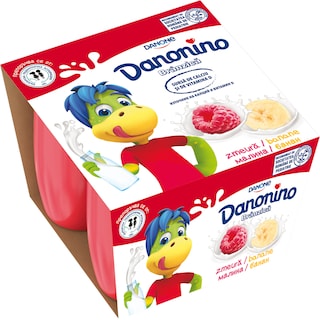 Danonino | Branza proaspata cu piure de banane si zmeura 4x50g