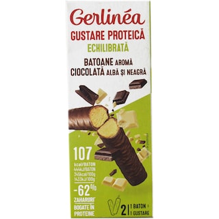 Gerlinea | Batoane proteice de ciocolata neagra cu ciocolata alba 62g
