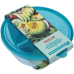 Neoflam | Bol pentru salata din sticla borosilicata, cu capac din plastic, 2.7L