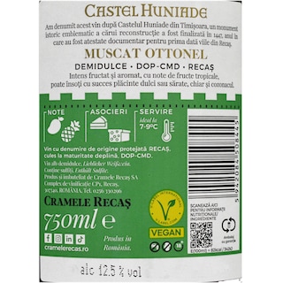 Castel Huniade | Vin alb demidulce Muscat Ottonel 0.75L