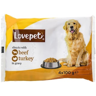 Lovepet | Hrana umeda pentru caini, cu vita si curcan in sos 4x100g