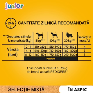 Pedigree | Hrana umeda pentru caini Junior, selectie mixta in aspic, 4x100g