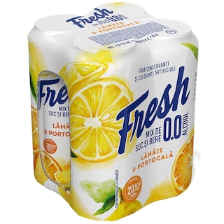Fresh 0.0 | Bere fara alcool cu suc de lamaie si portocale 4x0.5L