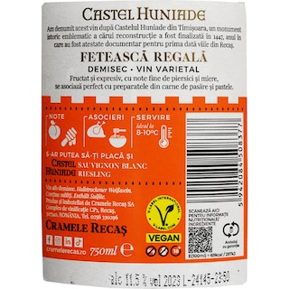 Castel Huniade | Vin alb demisec Feteasca Regala 0.75L