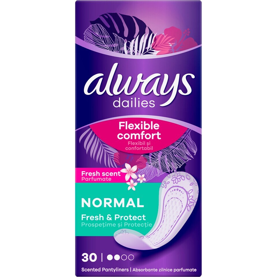 Absorbante zilnice parfumate Fresh and Protect Normal, 30 bucati