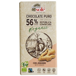 Chocolates Sole | Ciocolata neagra bio cu ghimbir 56% cacao 100g
