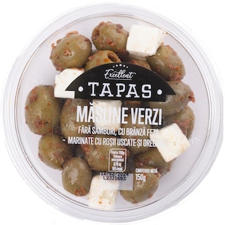 Excellent | Tapas | Masline verzi cu feta, marinate cu rosii uscate si oregano 150g