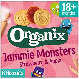 Organix | Biscuiti ecologici cu umplutura de capsuni si mere, 18+ luni 64g