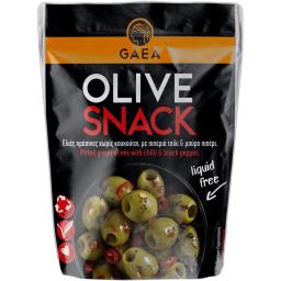 Snack cu masline verzi, fara samburi, cu chili si piper negru 65g