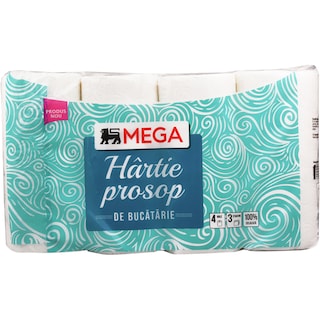 MEGA | Hartie prosop de bucatarie, 3 straturi, 4 role